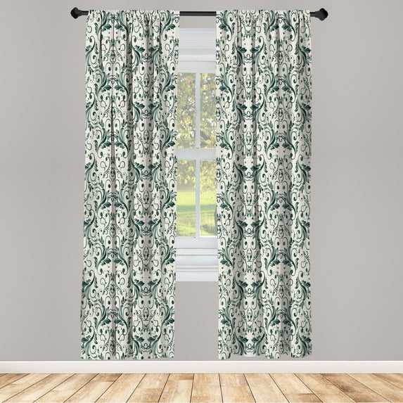 Ambesonne Victorian Curtains, Vintage Floral Ivy Swirls, Pair of 28"x95", Teal Cream