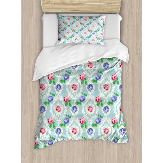 Ambesonne Victorian Duvet Cover Set, Baroque Colored Roses, Twin, Multicolor