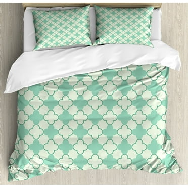 Ambesonne Victorian Duvet Cover Set, Floral Motif Feminine, King, Mint Emerald Pale Green