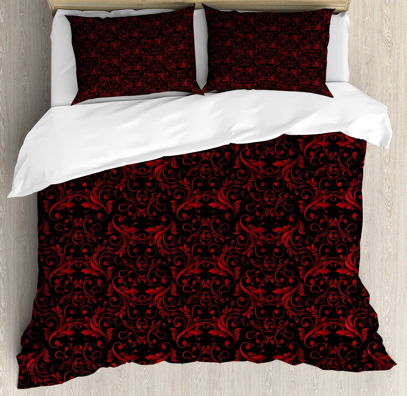King Size Black and Red Victorian Floral Duvet Cover Set