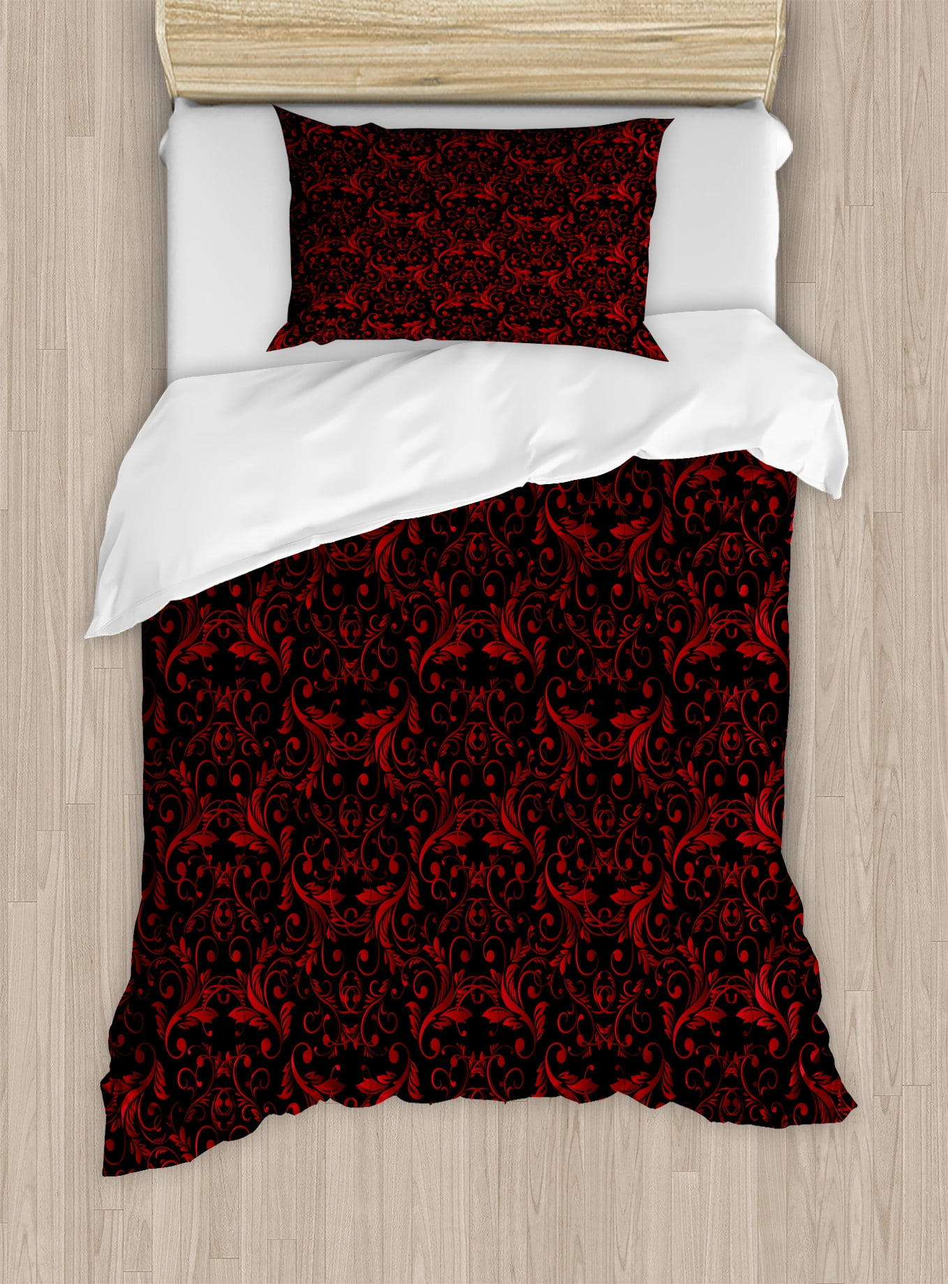 Victorian Black and Red Floral Twin Duvet Cover Set