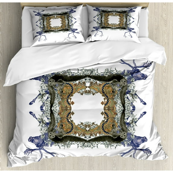 Ambesonne Victorian Duvet Cover Sets, Hunter Wild Animals, 2-Queen, Violet Tan Pearl