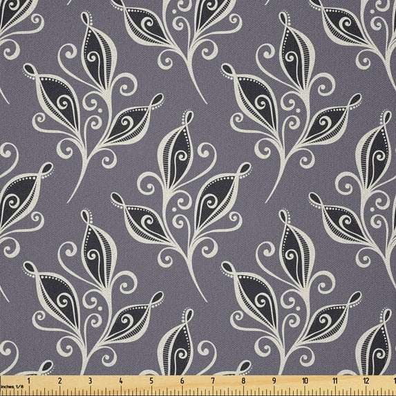 Ambesonne Victorian Fabric by the Yard Microfiber, Autumn Garden Motifs, 2 Yards, Dimgrey Black Beige