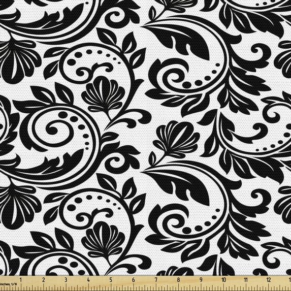 Ambesonne Victorian Fabric by the Yard Upholstery, Damask Inspired Vintage, 10 Yards, Black White