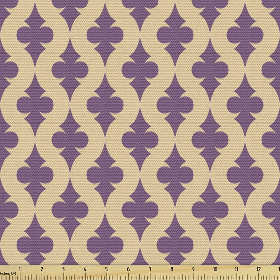 Ambesonne Victorian Fabric by the Yard Upholstery, Ornate Motifs Abstract, 10 Yards, Lavender and Peach