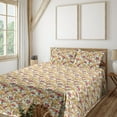 thumbnail image 1 of Ambesonne Victorian Fitted & Flat Sheet with Shams 4 Pcs Set, Vintage Vibes Crane Birds, Calking, Earth Yellow Green and Pink, 1 of 5