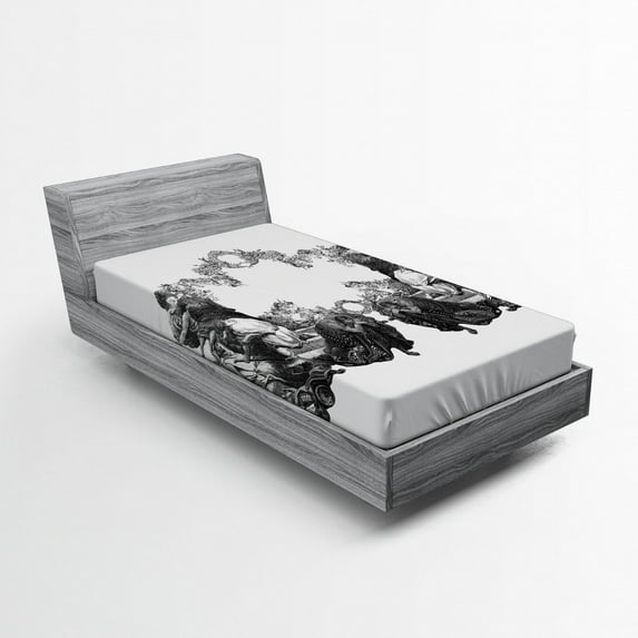 Ambesonne Victorian Fitted Sheet, Antique Floral Arch, Twin XL Size, Black White