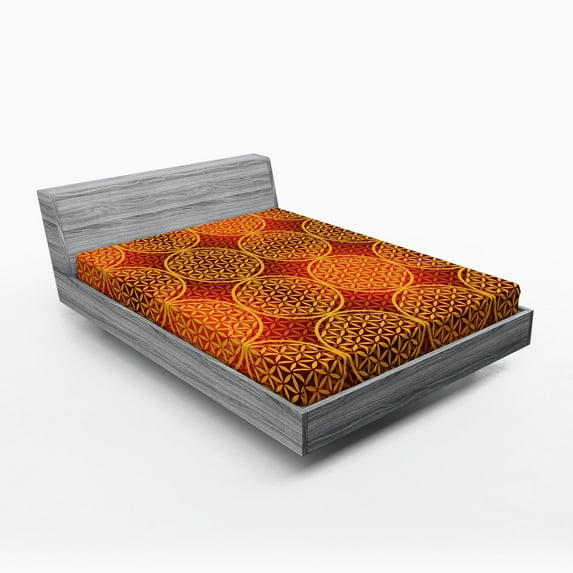 Ambesonne Victorian Fitted Sheet, Flower Medieval Tones, Full Size, Mustard Orange