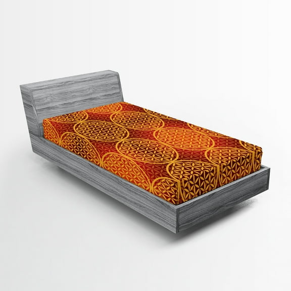 Ambesonne Victorian Fitted Sheet, Flower Medieval Tones, Twin XL Size, Mustard Orange