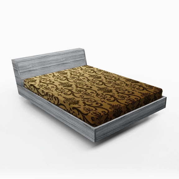 Ambesonne Victorian Fitted Sheet, Times Classic, Full Size, Cream Tan Umber