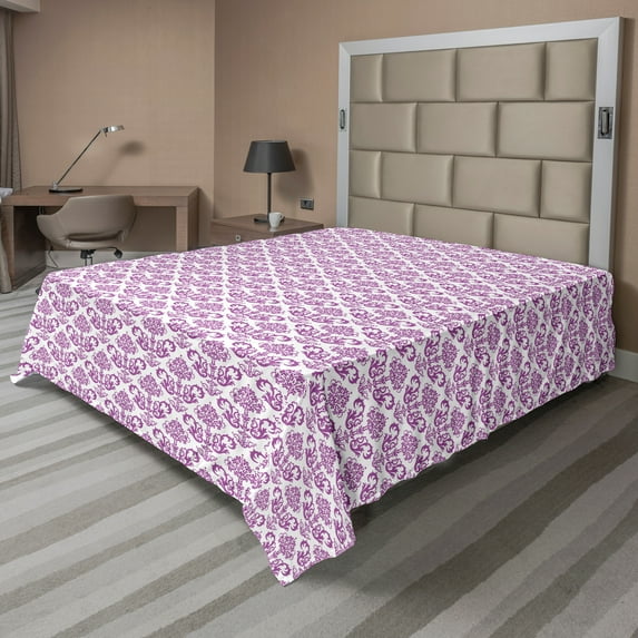 Ambesonne Victorian Flat Sheet, Floral Lavender Bloom, Queen Size, Fuchsia