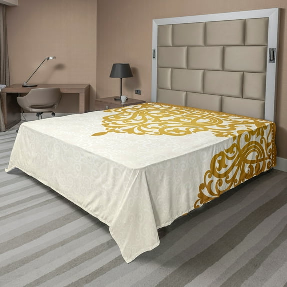 Ambesonne Victorian Flat Sheet, Medieval Baroque Art, King Size, Pale Brown Cream