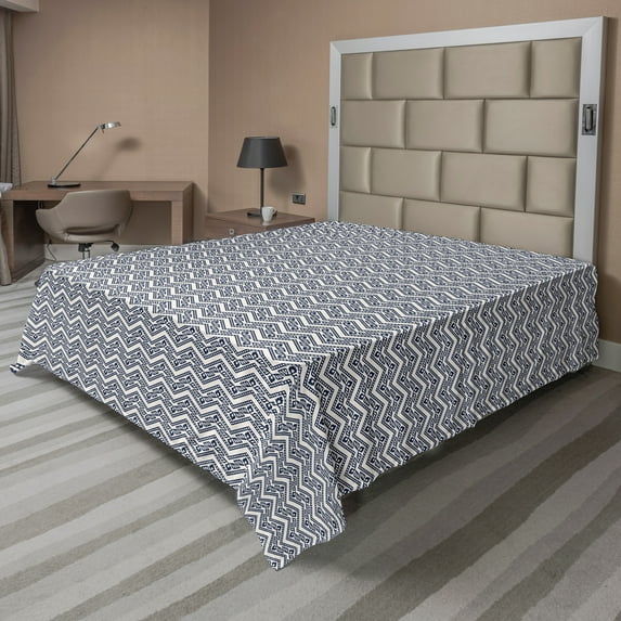Ambesonne Victorian Flat Sheet, Minimal Floral Nostalgia, Full Size, Eggshell Violet Blue