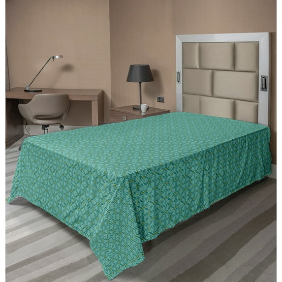 Ambesonne Victorian Flat Sheet, Mosaic Azulejo Effects, TwinXL Size, Turquoise Fern Green