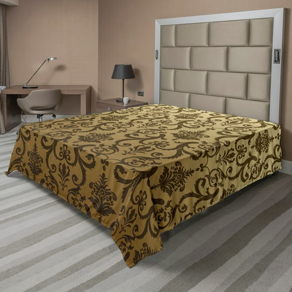 Ambesonne Victorian Flat Sheet, Times Classic, Full Size, Cream Tan Umber