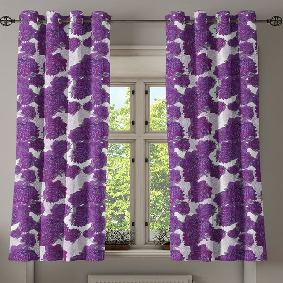 Ambesonne Victorian Grommet Curtain, Allium Flower Petals, 50" x 54", Purple White