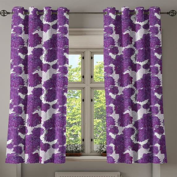 Ambesonne Victorian Grommet Curtain, Allium Flower Petals, 50" x 63", Purple White