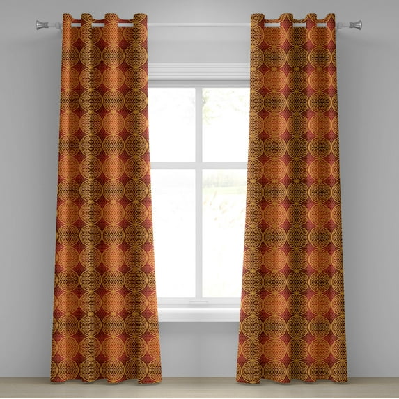 Ambesonne Victorian Grommet Curtain, Flower Medieval Tones, 50" x 84", Mustard Orange