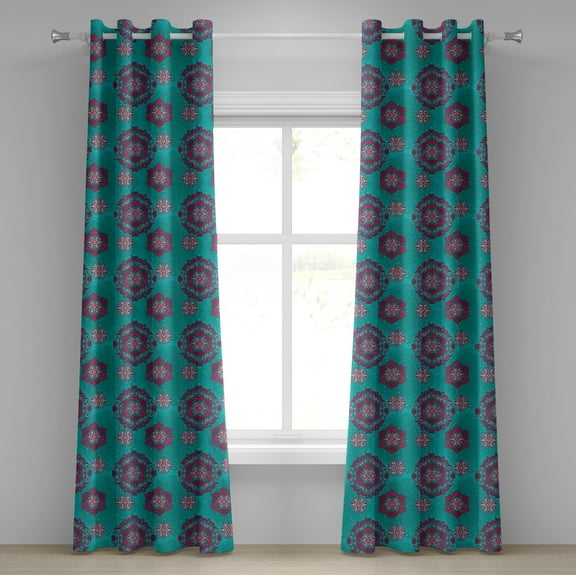 Ambesonne Victorian Grommet Curtain, Medieval Floral Ornaments, 50" x 120", Pale Pink Turquoise