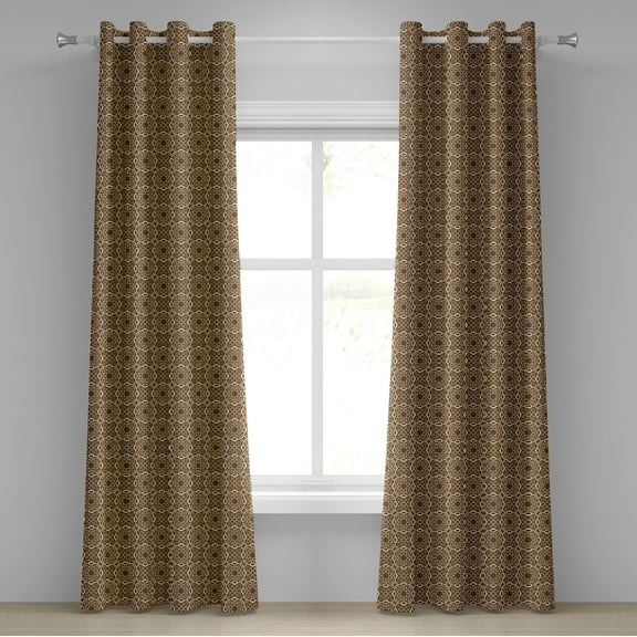 Ambesonne Victorian Grommet Curtain, Ornate Swirls Curves, 50" x 120", Brown Pale Yellow
