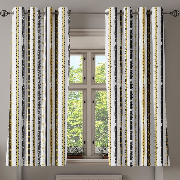 Ambesonne Victorian Grommet Curtain, Vertical Lines Rounds, 50" x 54", Black Yellow