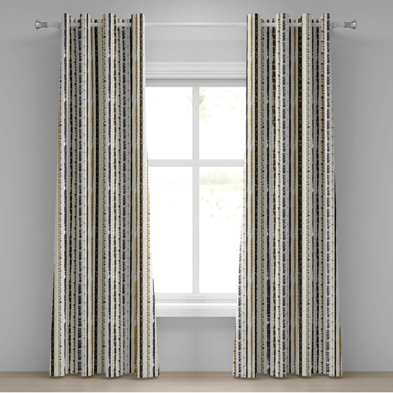 Ambesonne Victorian Grommet Curtain, Vertical Lines Rounds, 50" x 72", Black Yellow