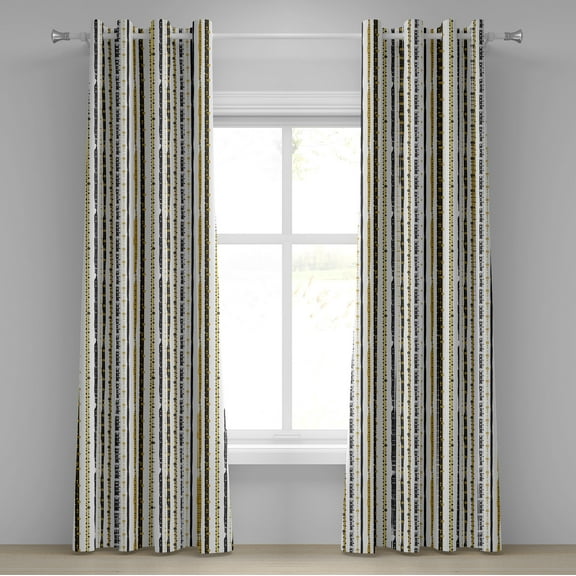 Ambesonne Victorian Grommet Curtain, Vertical Lines Rounds, 50" x 84", Black Yellow