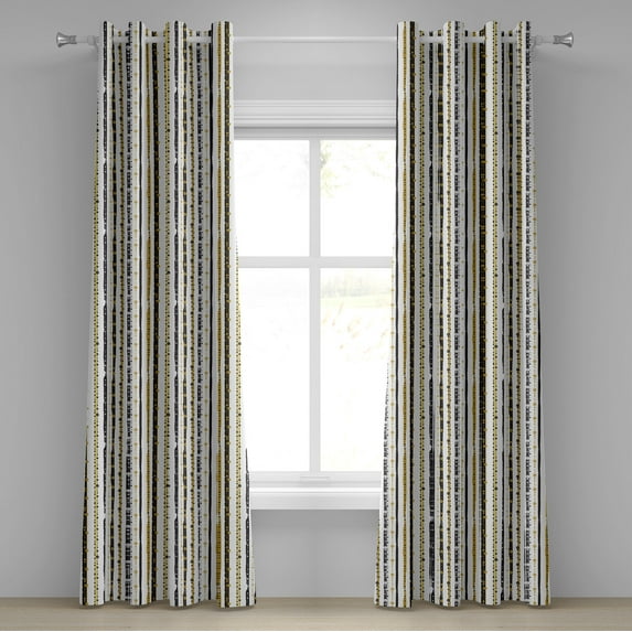 Ambesonne Victorian Grommet Curtain, Vertical Lines Rounds, 50" x 84", Black Yellow