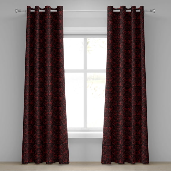 Ambesonne Victorian Grommet Curtain, Vintage Curlicue Forms, 50" x 72", Charcoal Grey and Ruby