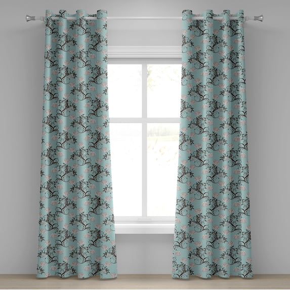 Ambesonne Victorian Grommet Curtain, Vintage Floral Stalks, 50" x 108", Seafoam Brown White