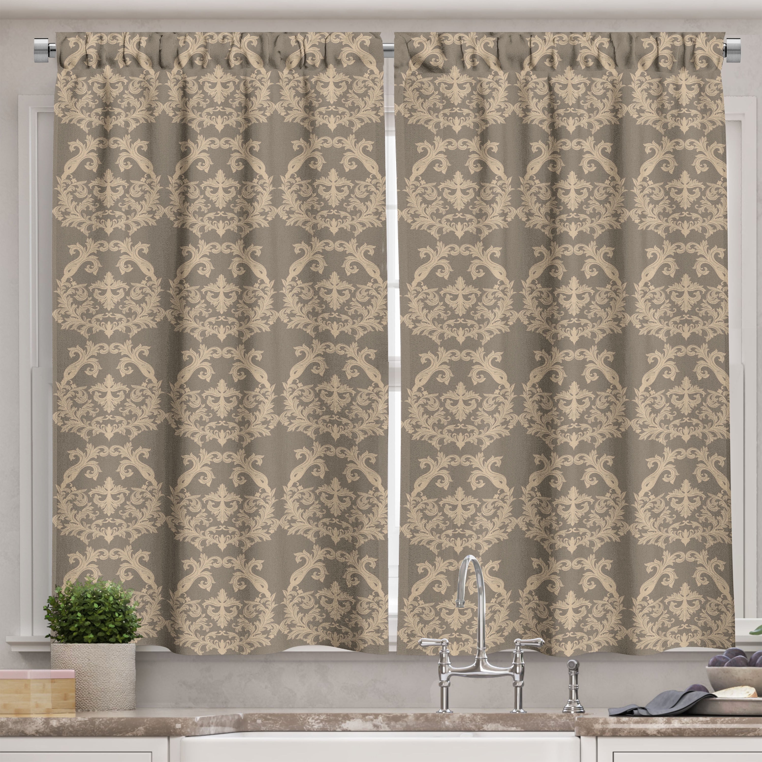 Ambesonne Victorian Kitchen Curtains, Flora Baroque Classy, 55"x45 ...