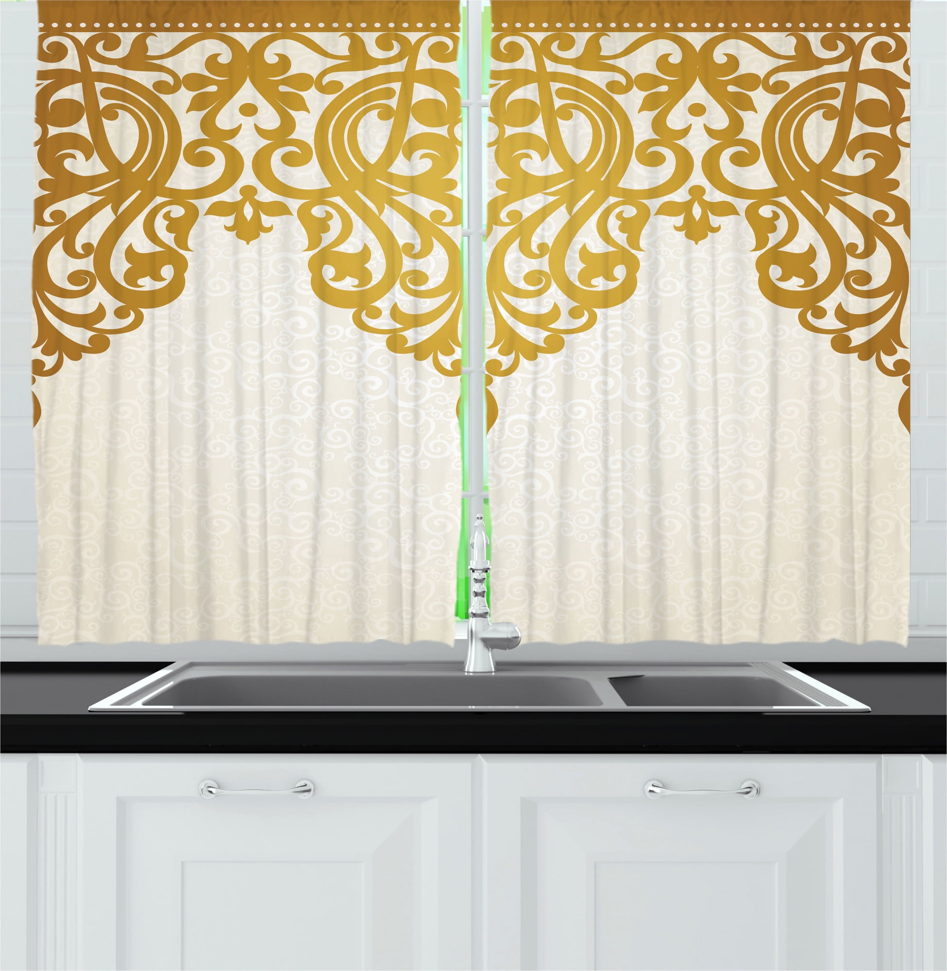 Ambesonne Victorian Kitchen Curtains, Medieval Baroque Art, 55"x45 ...