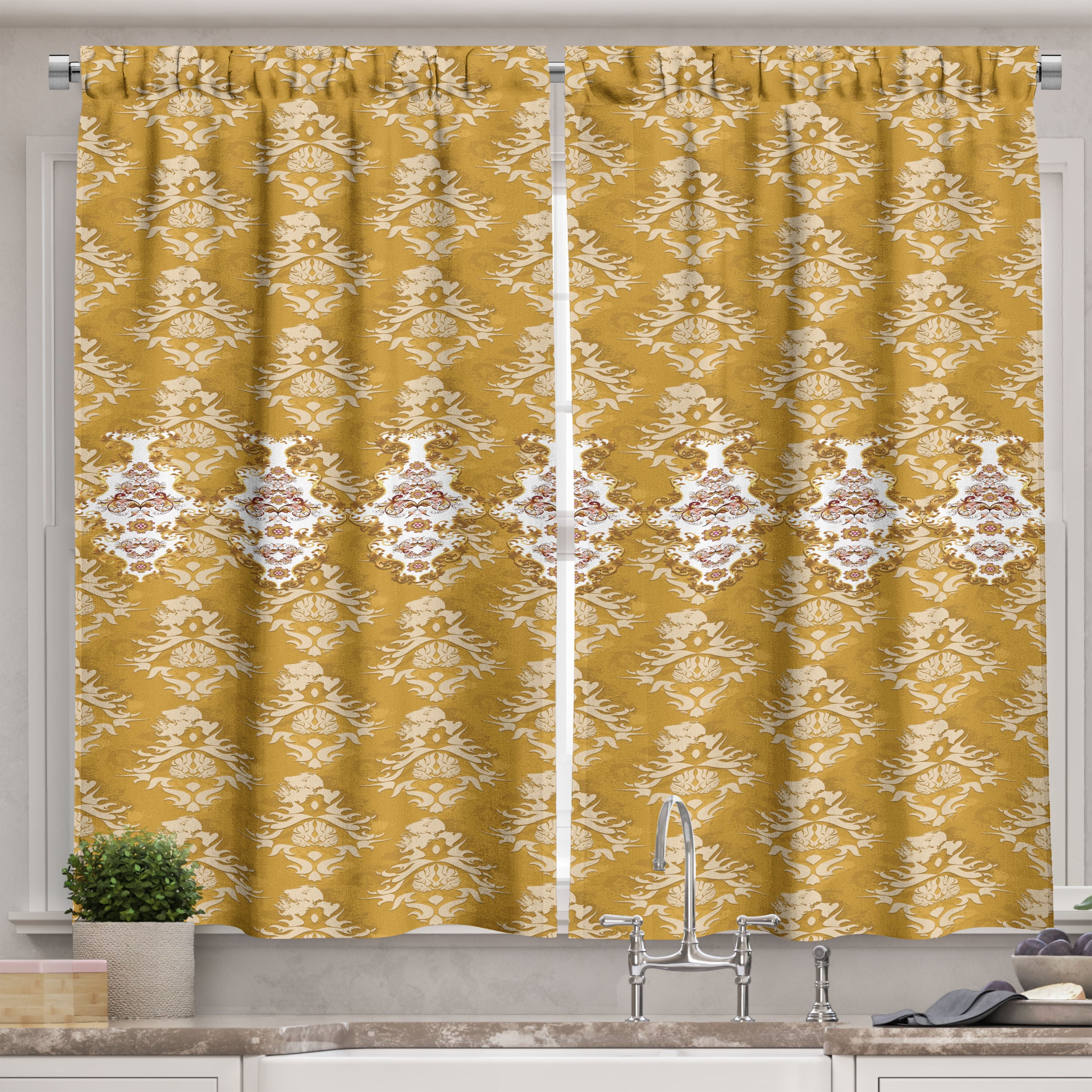 Ambesonne Victorian Kitchen Curtains, Nostalgic Damask, 55"x45", Dark ...