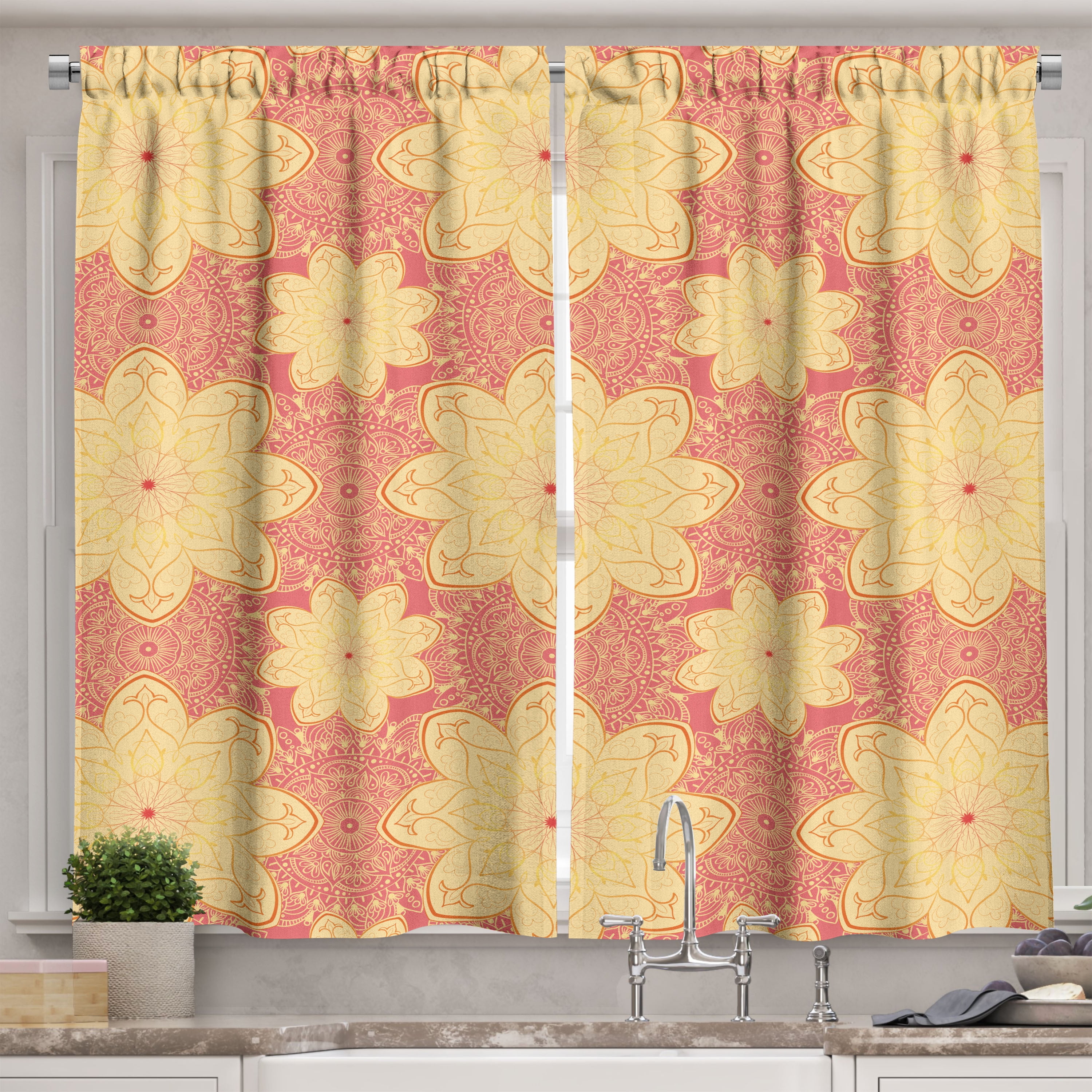 Ambesonne Victorian Kitchen Curtains, Paisley and Mandalas Art, 55"x45