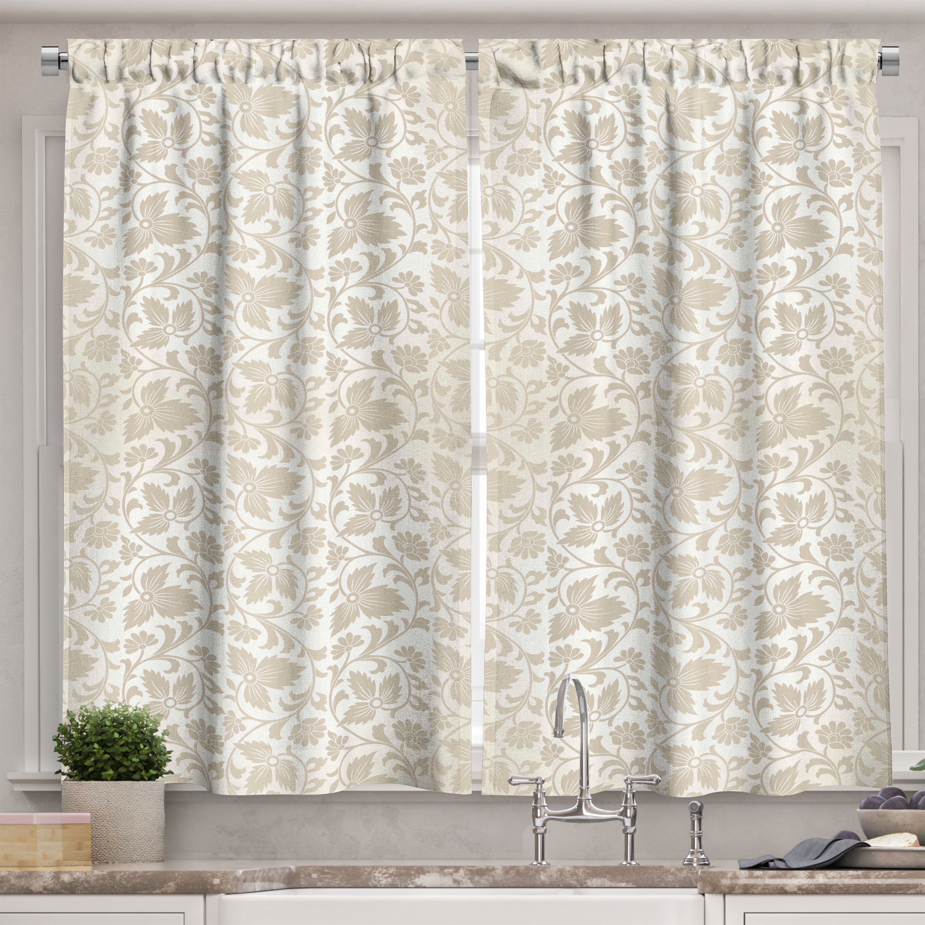 Ambesonne Victorian Kitchen Curtains, Retro Swirl Flowers, 55"x45 ...