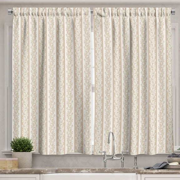 Ambesonne Victorian Kitchen Curtains, Swirls Baroque Style, 55"x39", Cream Tan