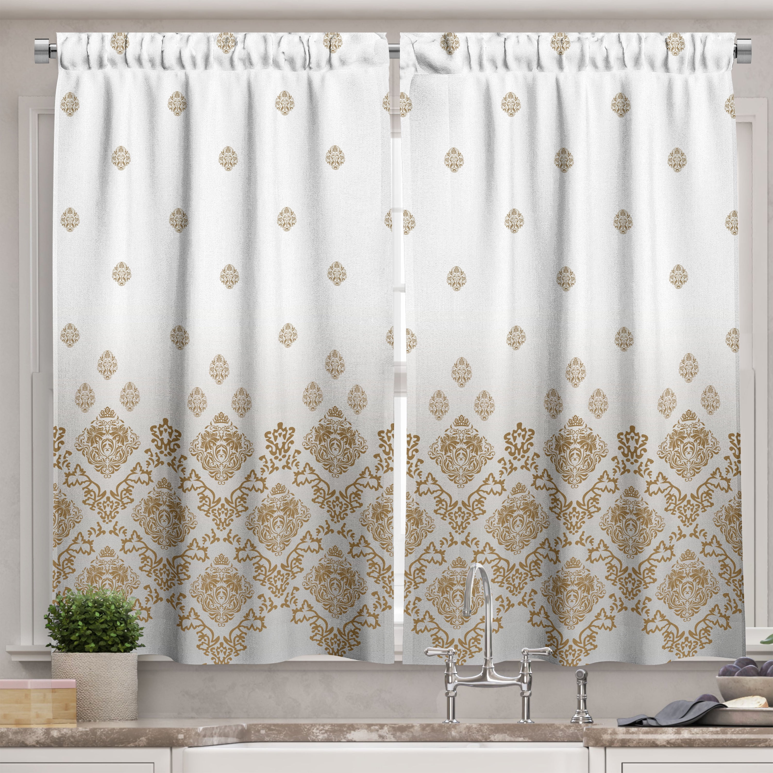 Ambesonne Victorian Kitchen Curtains, Vintage Romantic Art, 55"x45