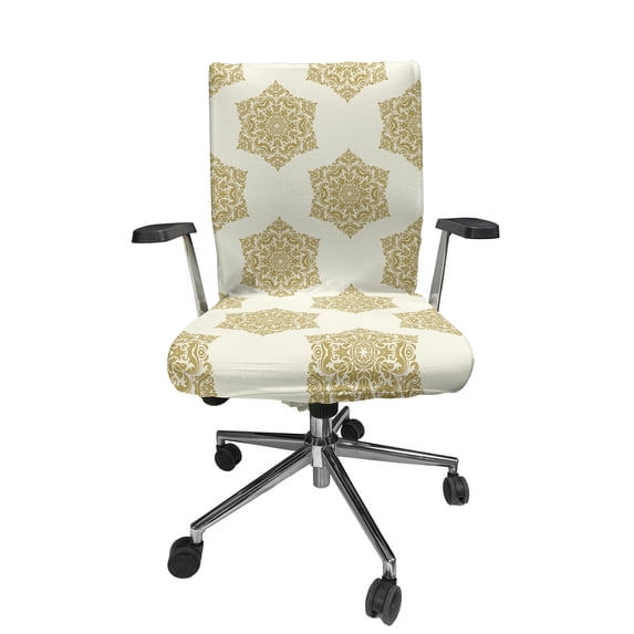 Ambesonne Victorian Office Chair Cover Stretchable High Back, Damask Inspired Motifs, Eggshell Dark Khaki