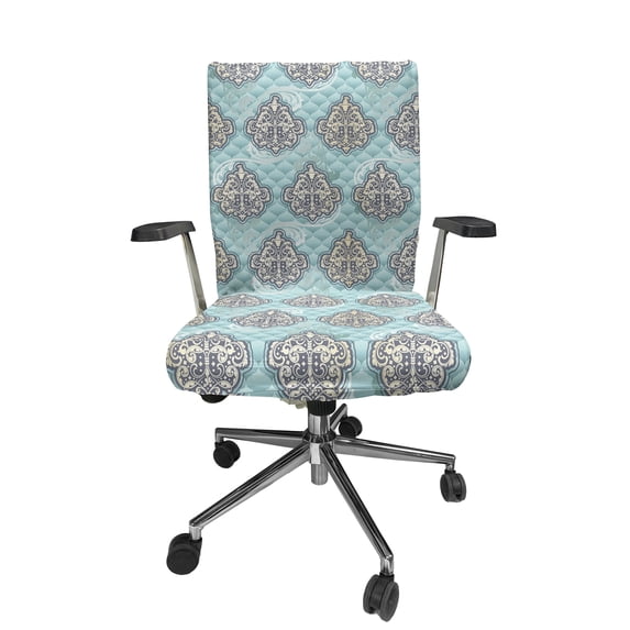 Ambesonne Victorian Office Chair Cover Stretchable High Back, Rococo Era Designs, Pale Blue Ivory