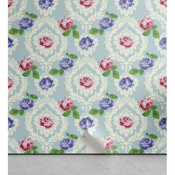 Ambesonne Victorian Peel & Stick Wallpaper for Home, Baroque Colored Roses, 13"x100", Multicolor