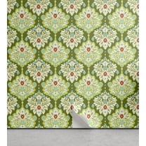 Ambesonne Victorian Peel & Stick Wallpaper for Home, Floral Damask Baroque, 13"x72", Green Mint