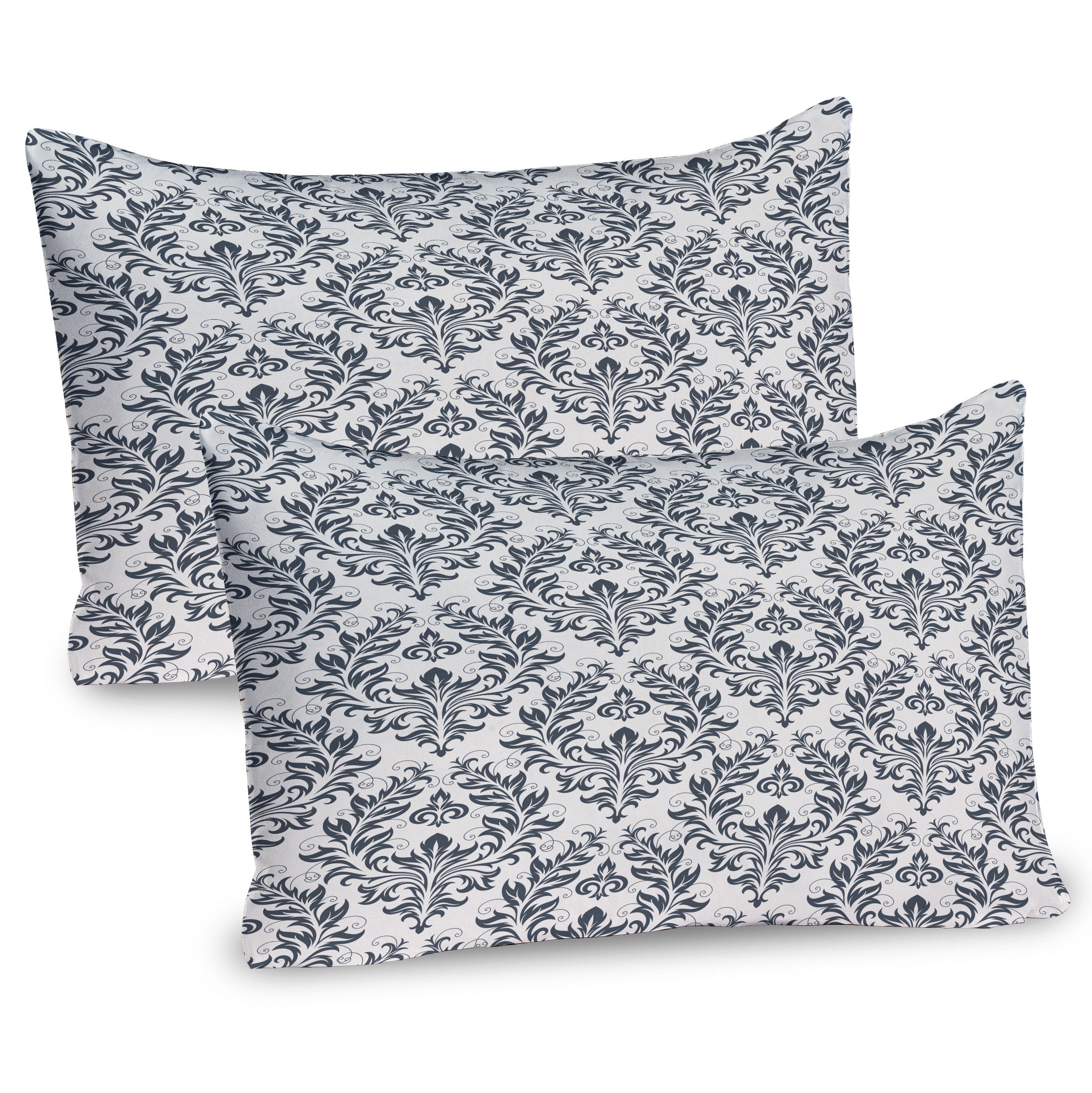 Victorian Floral Damask Beige and Grey Microfiber Pillow Shams