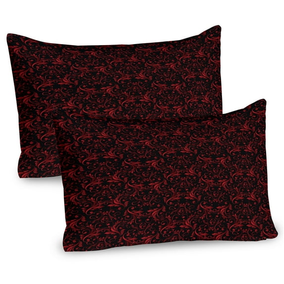 Ambesonne Victorian Pillow Sham 2 Pack, Vintage Curlicue Forms, 30"x20", Charcoal Grey and Ruby