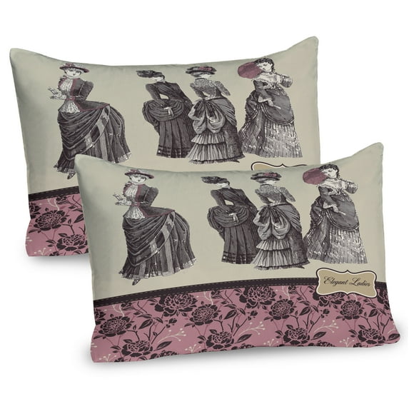 Ambesonne Victorian Pillow Sham 2 Pack, Women Fashion Handbag, 26"x20", Grey Rose