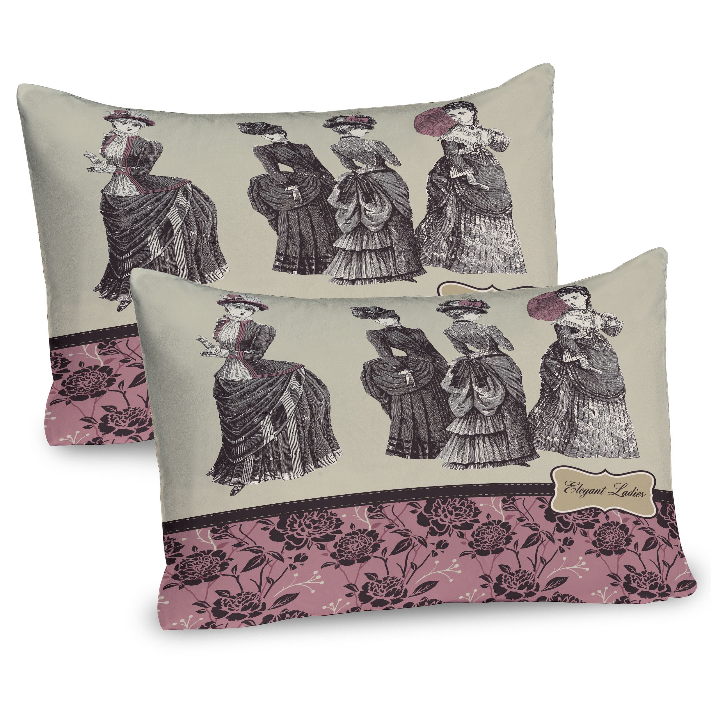 Victorian Grey Rose Microfiber Pillow Sham Set