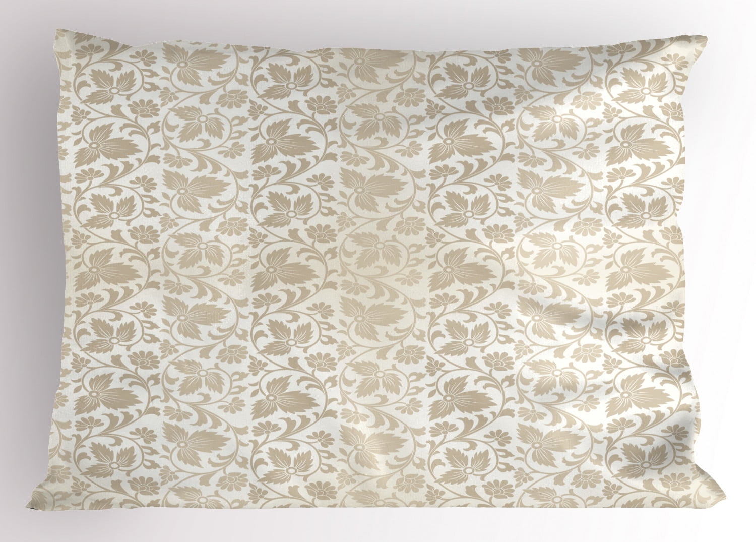 Ambesonne Victorian Pillow Sham, Retro Swirl Flowers, 36" X 20", Beige