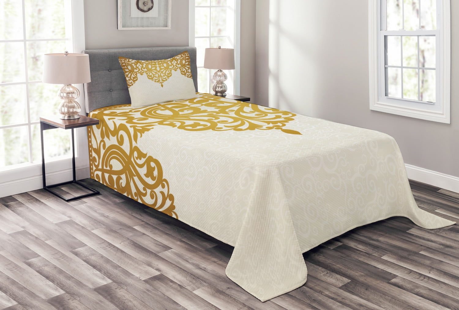 Victorian White and Gold Twin Bedspread Set