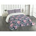 thumbnail image 1 of Ambesonne Victorian Quilted Bedspread Set 3 Pcs, Pink Roses Retro Camo, Queen Size, Violet Blue Sage Green, 1 of 5