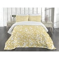 thumbnail image 1 of Ambesonne Victorian Quilted Bedspread Set 3 Pcs, Swirling Lines Floral, Queen Size, Yellow and White, 1 of 5