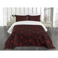 thumbnail image 1 of Ambesonne Victorian Quilted Bedspread Set 3 Pcs, Vintage Curlicue Forms, Queen Size, Charcoal Grey and Ruby, 1 of 3